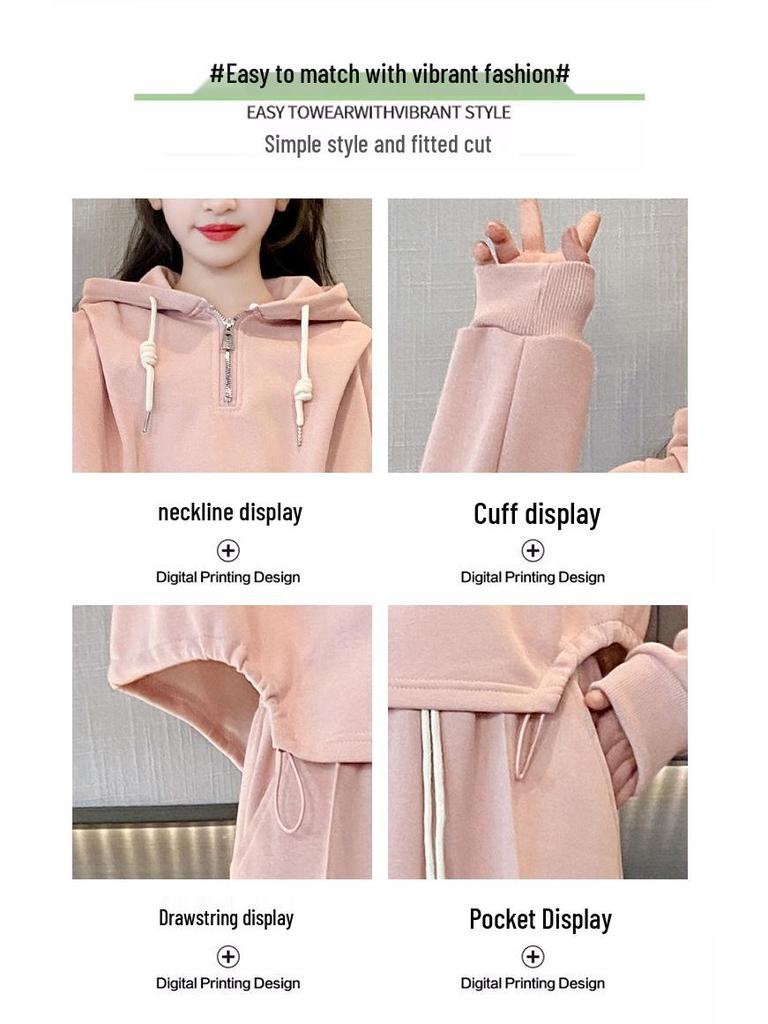 Mädchen Herbst Koreanischer Stil Kapuzenpullover & Weitbein-Hosen Set