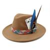 Men's Feathered Jazz Wool Panama Hat, European and American Style Wide-brimmed Party Hat, Fashion Accessory