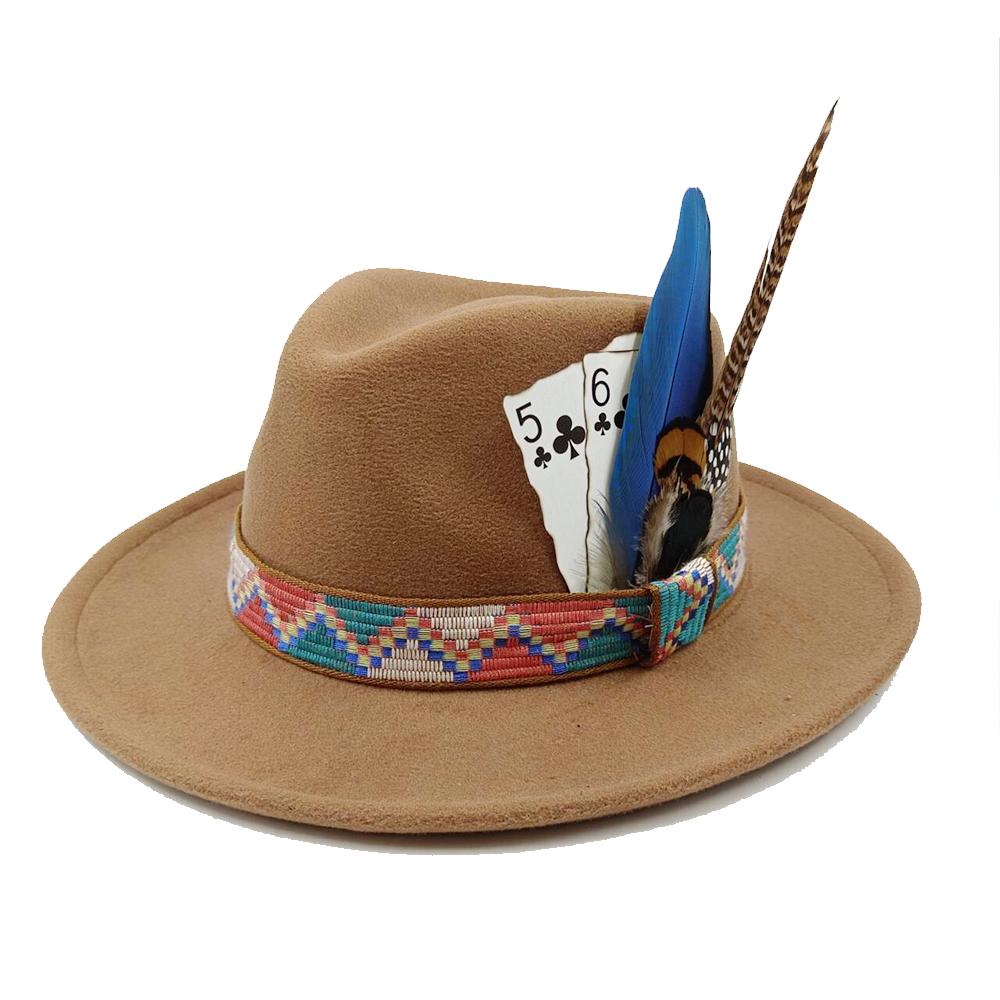 Men's Feathered Jazz Wool Panama Hat, European and American Style Wide-brimmed Party Hat, Fashion Accessory