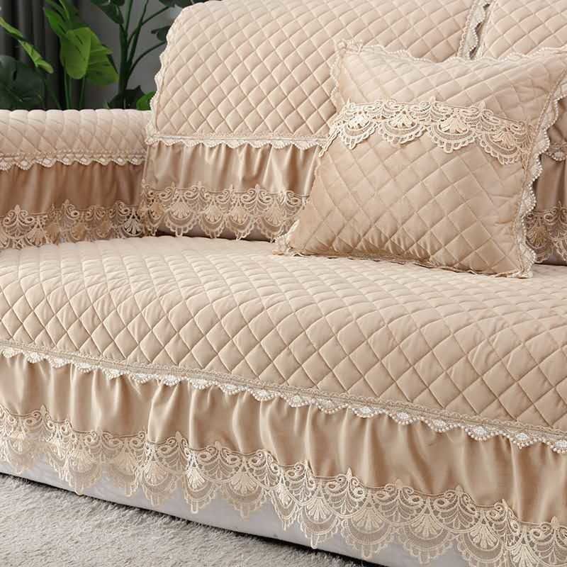 Luxury Solid Color Sofa Sets Cover Thick Sofa Slipcovers L Shaped Sofa Towel Lace Decor Couch Covers for Living Room