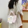 New Cartoon Canvas Bear Women's Bag Cute Girl Plush Doll Handbag Large Capacity Messenger Bag