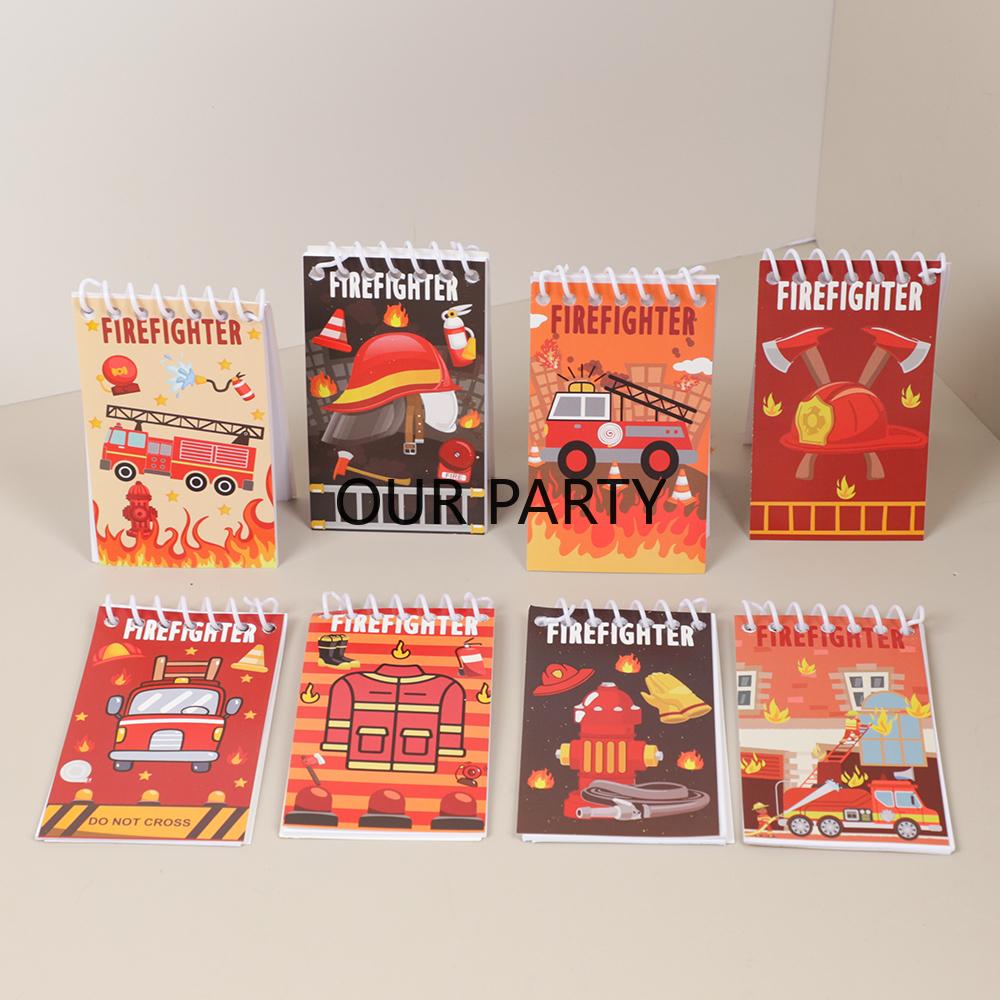

8Pcs Cartoon Fire Fighting Theme Portable Coil Notebook Fire Truck Mini Notepad for Kids Birthday Party Favors School Rewards