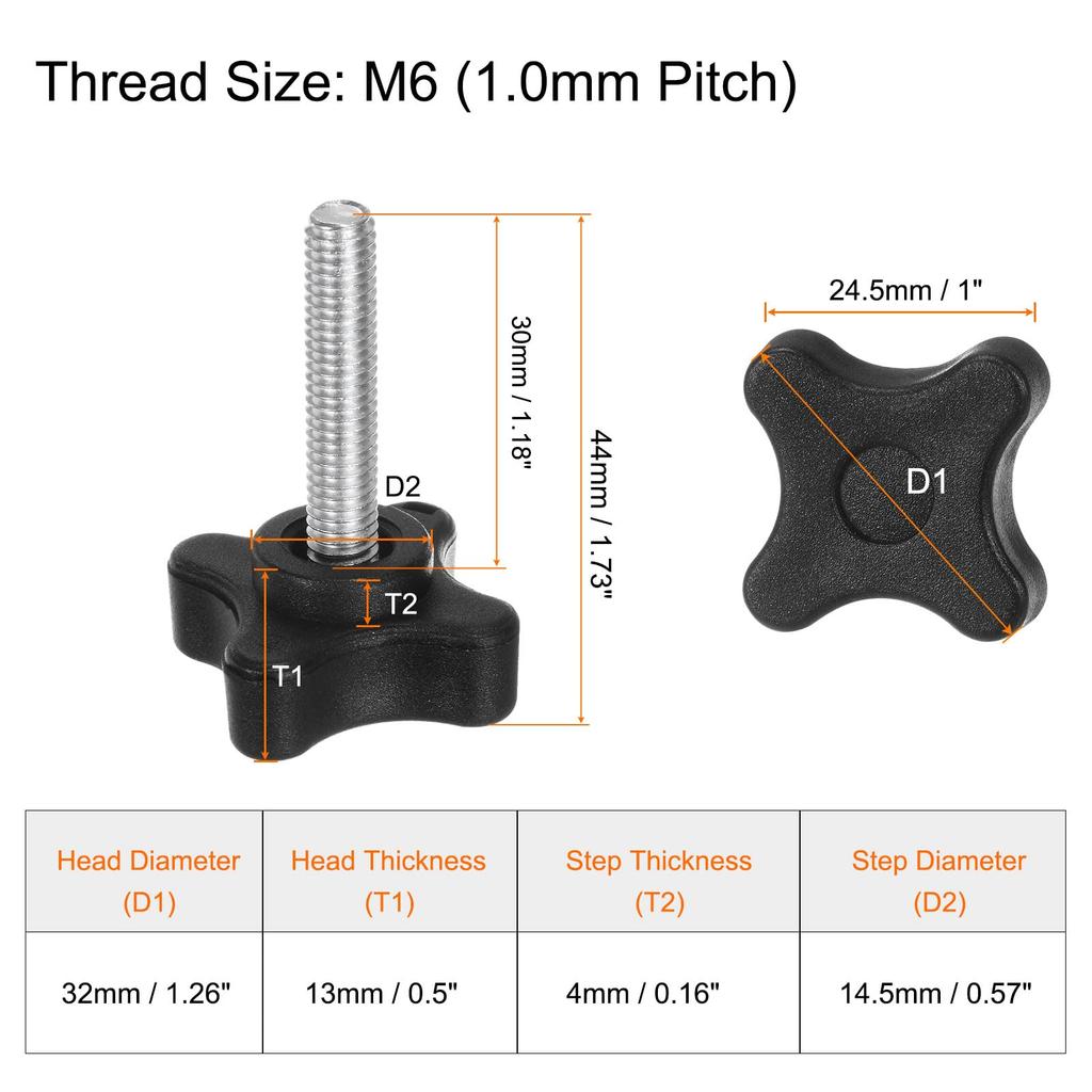uxcell 2pcs Stark Clamp Knobs M6 x 30mm Metric Male Thread 32mm Stud Knob