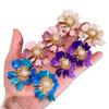 French Vintage Enamel Gradient Flower Pearl Stud Earrings - Luxurious Petal Design for Women
