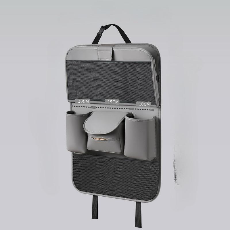 1Pc Long Car Seat Back Storage Bag, Leather Rear Seat Storage, Car Seat Rear Hanging Pocket, Foldable Office Desk Board