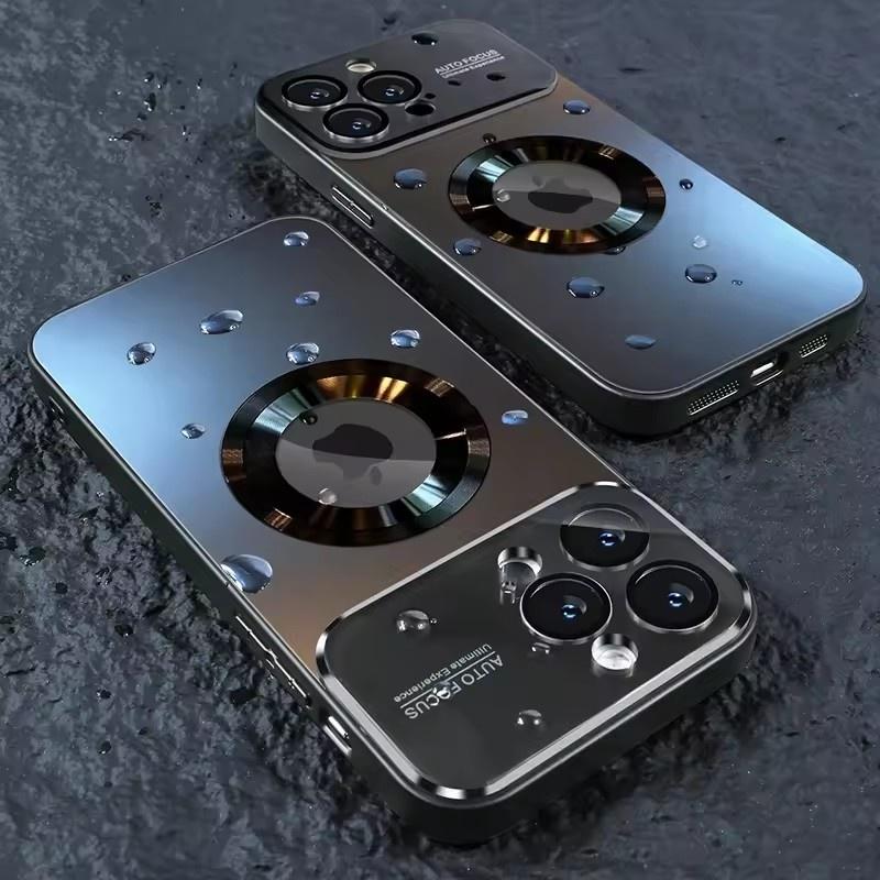 

Роскошный стеклянный чехол для камеры с магнитной беспроводной зарядкой Magesafe для iPhone 11 12 13 14 15 16 17 Pro Max Air Plus, противоударный чехол iPhone 11 чёрный