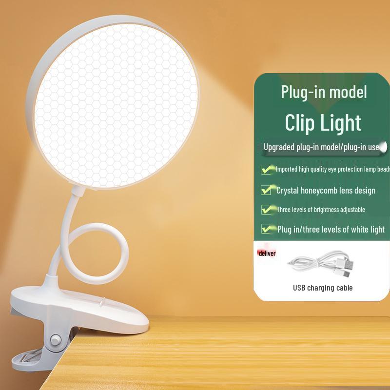 Rechargeable LED Clip-On Desk Lamp - Eye Protection Night Light for Dorms and Bedside Reading