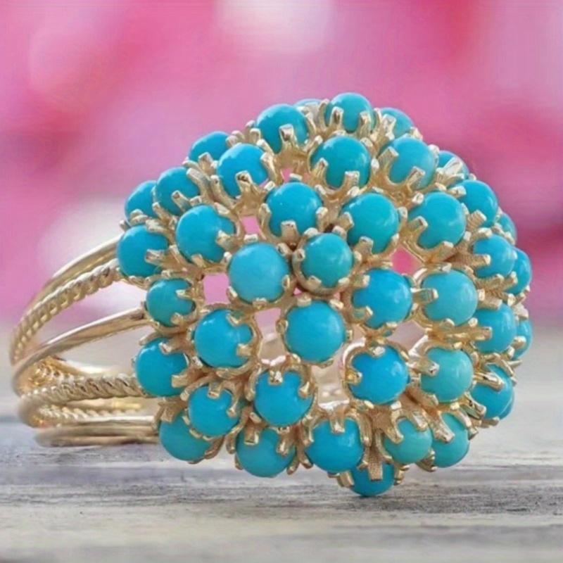 Bohemian Creative Imitation Turquoise Round Bead Multi-layer Ring, Women's Retro Trend Ethnic Style Holiday Accessories