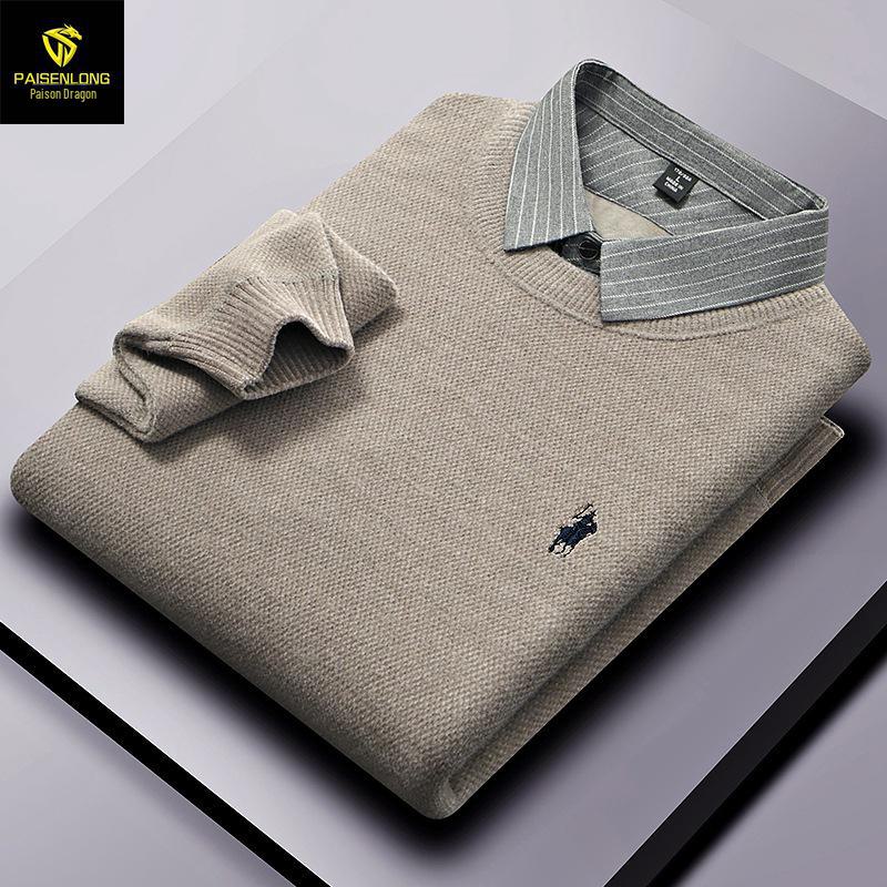 Paisong Herren Chenille Pullover: Samt Lagenlook, Herbst/Winter Dickstrick für Mittelalte.