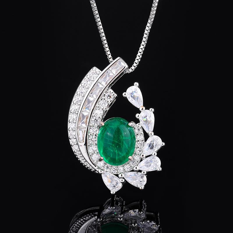 

Ожерелье из гальванизированного серебра с цирконием, легкое роскошное ожерелье из параибы, имитация изумрудного кулона