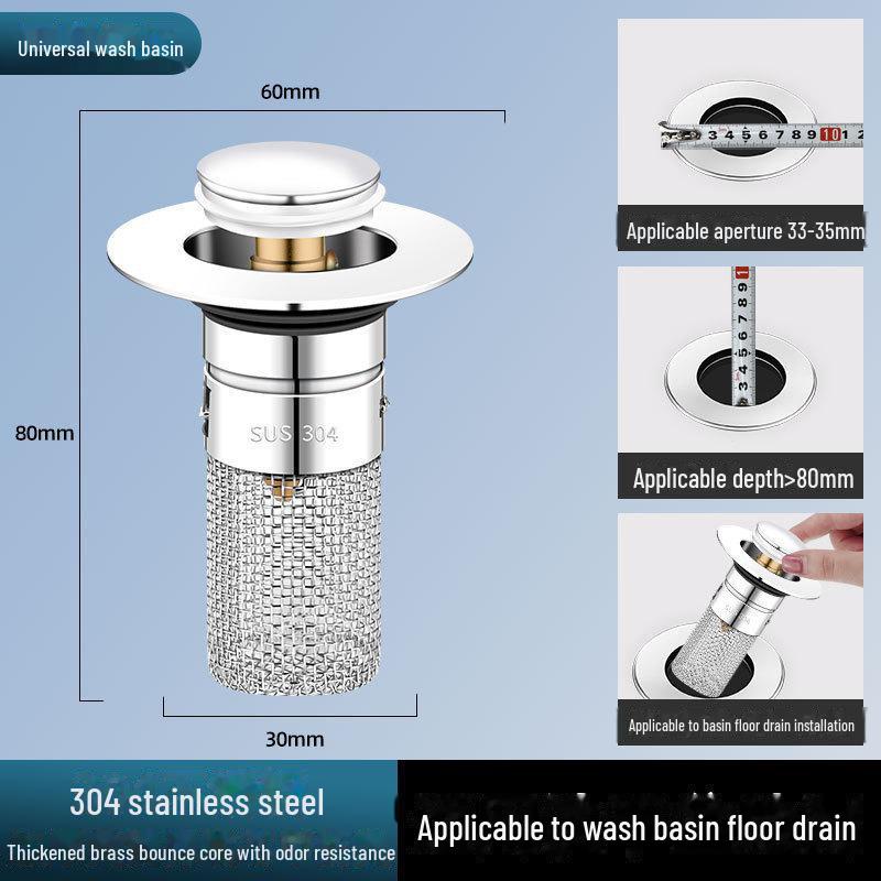 

Пробка для раковины, препятствующая протечкам: Отражательный фильтр для дезодорирования и предотвращения засорения, универсальный аксессуар. ABS core stainless steel filter bounce core
