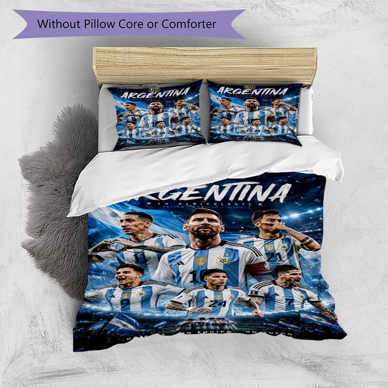 Lionel Messi Football Celebration Bedding Set,Cozy Bed Linen for Teen Room Decoration,Soccer Lover Gift,Washable Duvet Cover with Pillowcases,Football