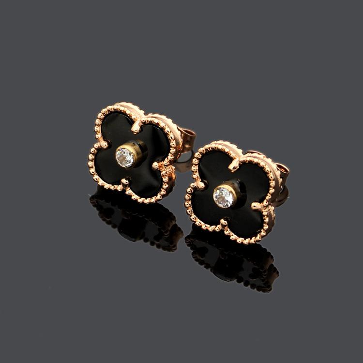 Four-leaf Clover Earrings Women s Red Agate and Shell Four-leaf Flower Earrings rose gold