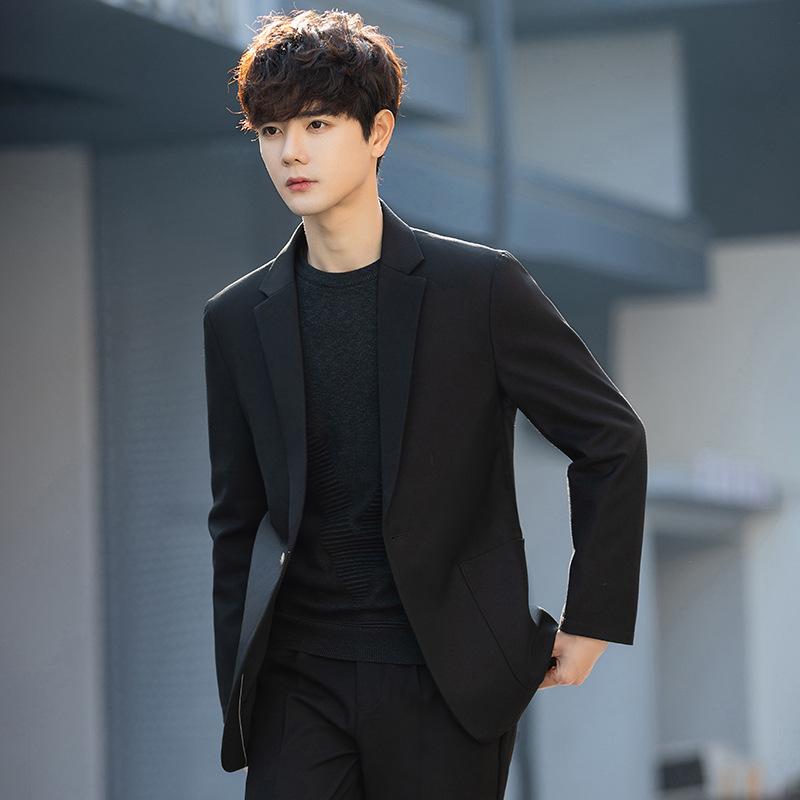 

Повседневный мужской пиджак, высококачественный гонконгский стиль, хулиган, красивый корейский вариант, зеленый маленький мужской костюм, топ S чёрный