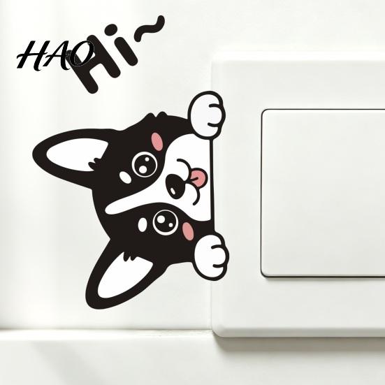 Decorative Puppy Switch Guards Cute Dog Decal, Cartoon Light Sticker, Waterproof Peel Bedroom Stickers And Stick Wall Sticker for Living Room Kitchen