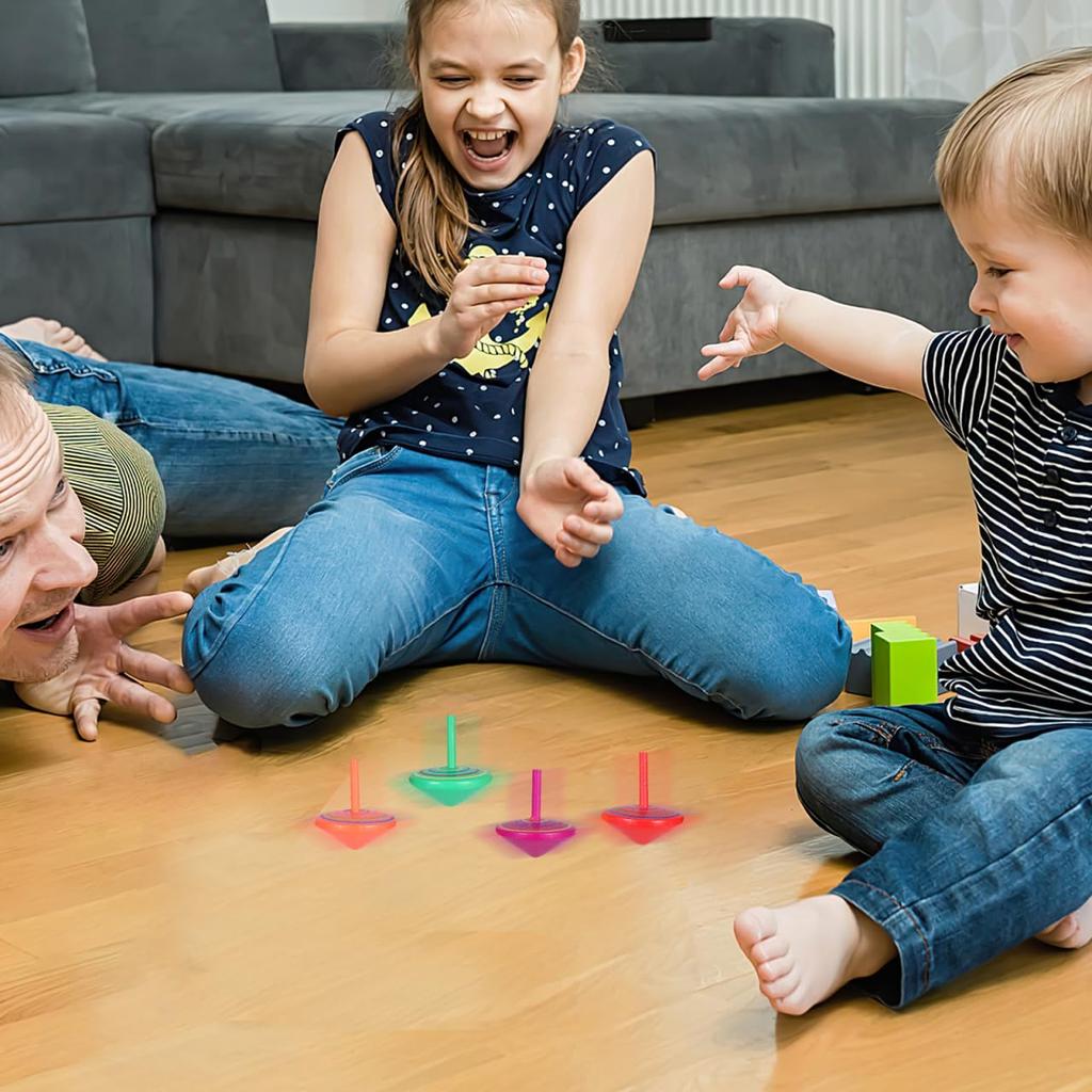 LIOOBO Hand Crank Wooden Spinning Handstand Fun Educational Set of 12 Tops, Tops, Tops, Kids' Toys, (Random Colors)