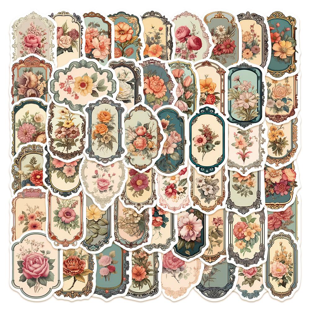 10/30/50pcs Vintage Flower Stamper Cartoon Stickers Aesthetic Graffiti Decals DIY Water Bottle Guitar Luggage Retro Seal Sticker