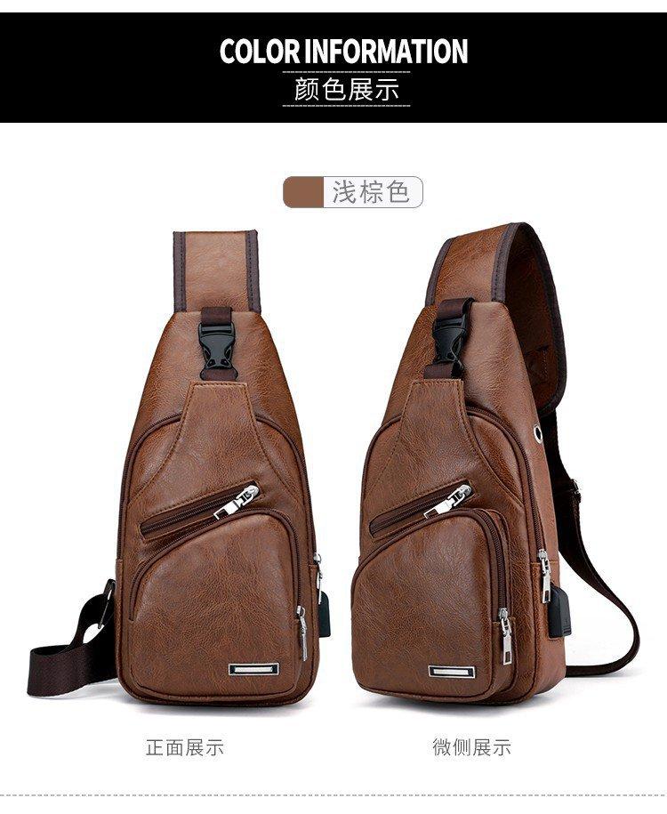 Vintage Men Fashion Shoulder Chest Bags USB Charging Leather Messenger Travel Packs Wallet AVE