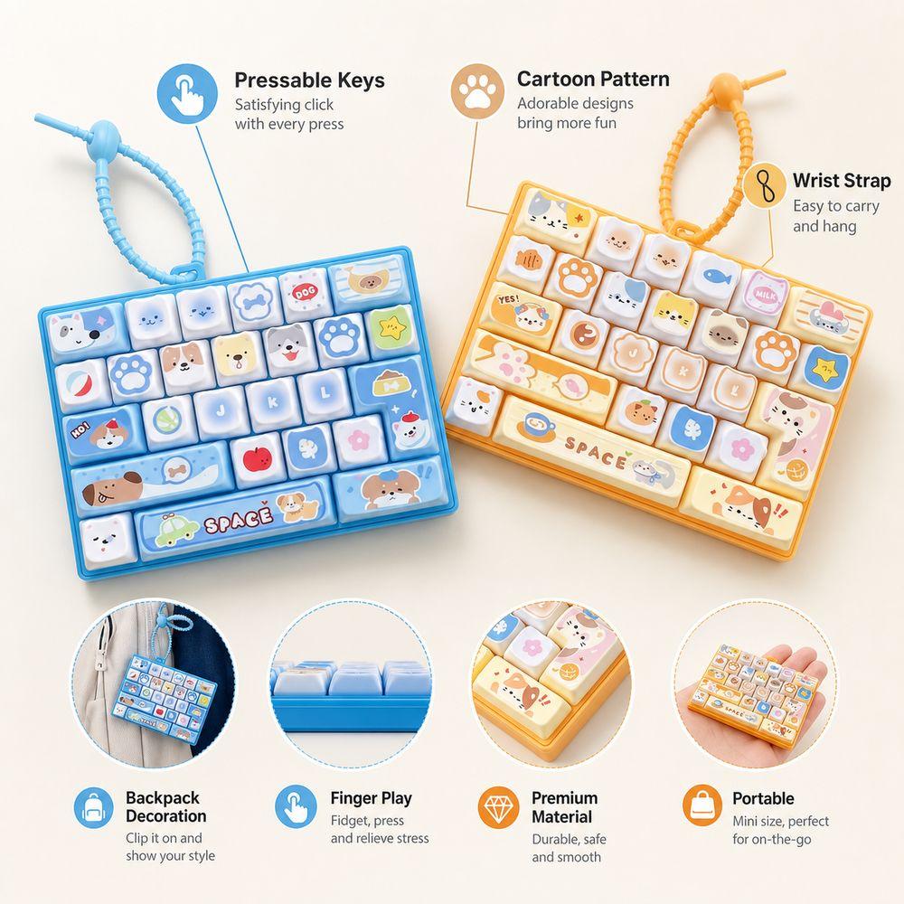 Clear Key Sounds Stress Relief Decompression Toy Pressable Keys Keyboard Toy  Bag Pendant