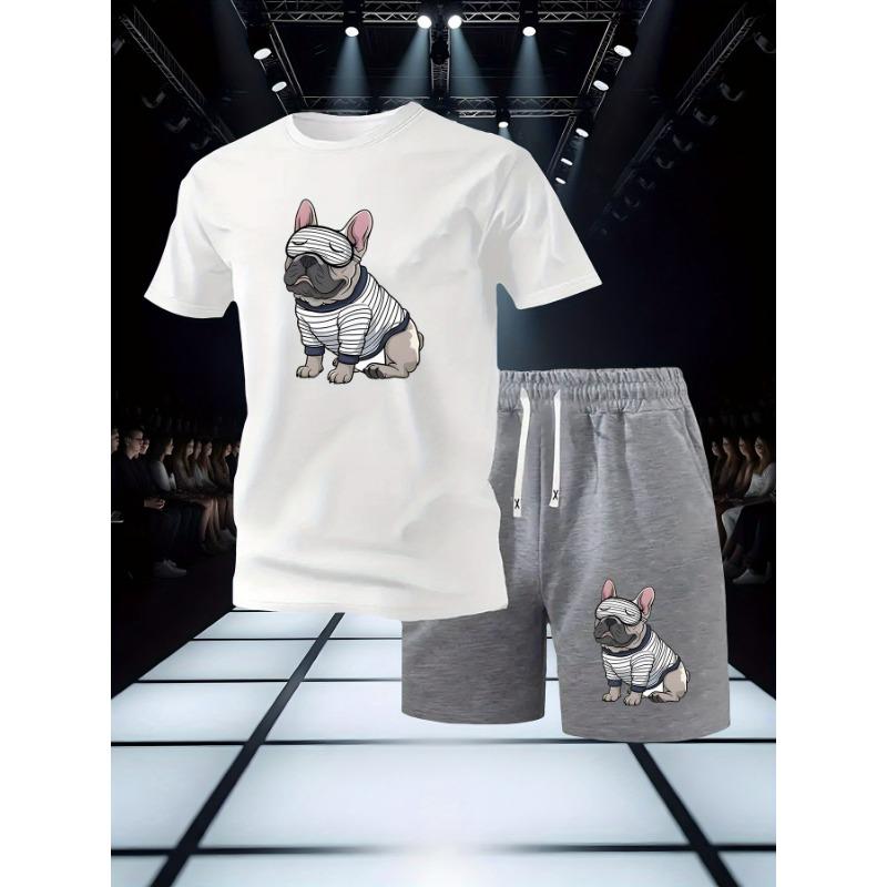 

printed round neck short-sleeved T-shirt and drawstring shorts spring and summer sportswear S