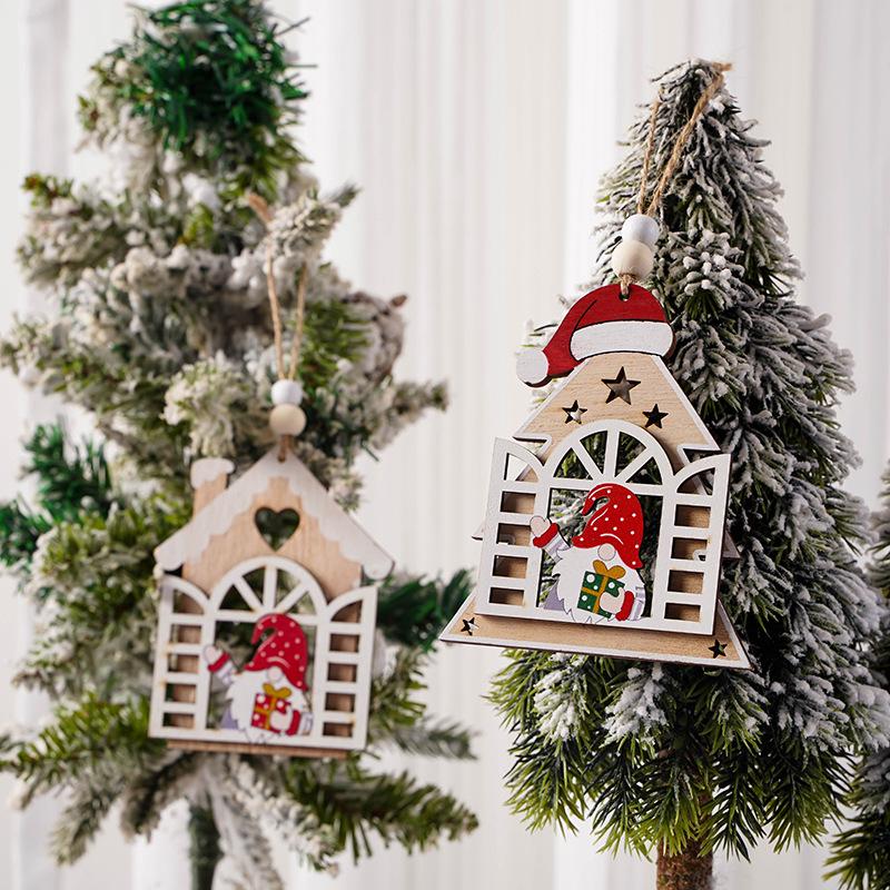 New Wooden Christmas Tree Decorations: Santa, Old Man, Snowflake, Faceless House Pendant.