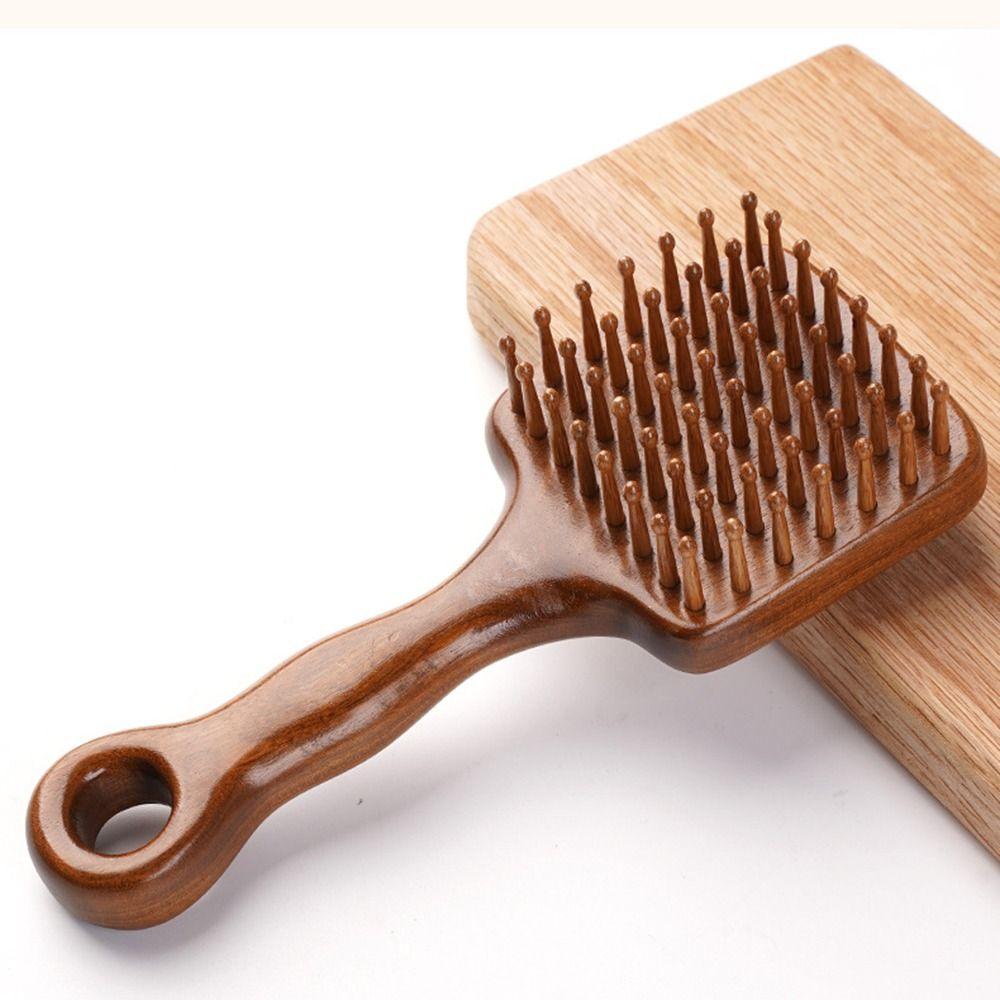 Wide Tooth Sandalwood Head Massage Comb Long Handle Meridian Hair Brush  Hair Detangling
