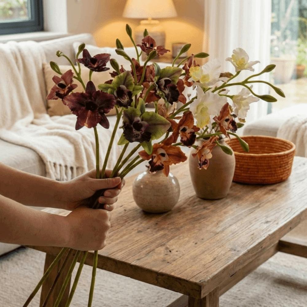 Echte Berührung Cattleya Orchideenstiel Lebensechte Optik Cymbidium Orchideen-Zweig Hochzeit