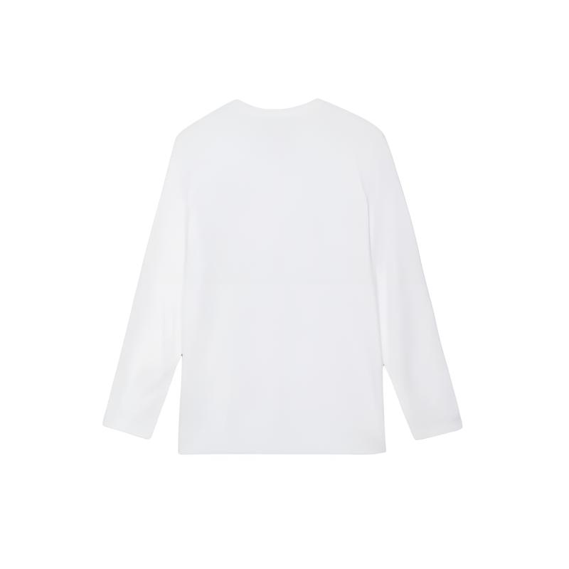 Li-Ning Plain Simple Cotton Soft Skin-Friendly Versatile Thin Fleece Warm Round Neck Pullover Long Sleeve T-Shirt Men Tops White YTLV111-2