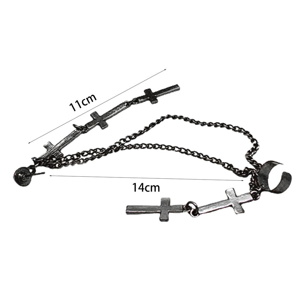 Gothic Punk Cross Lång Tofs Kedja Ear Cuff Stud Clip Örhängen Modesmycken