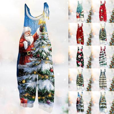 Women's Jumpsuit Christmas Snowman Christmas Tree Printed Casual Loose Vintage Back Cotton