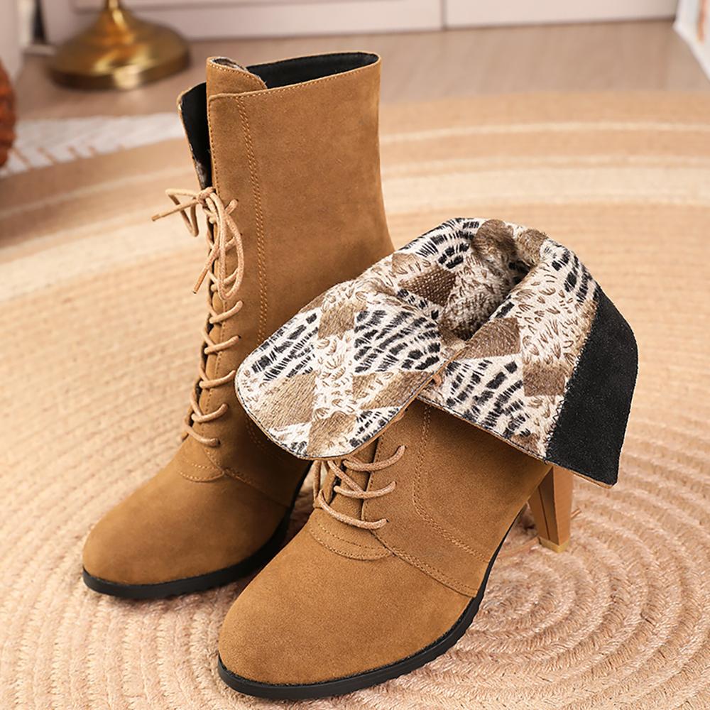 Black Brown Women Mid Calf Boots Pointed Toe High Heel Big Size 45