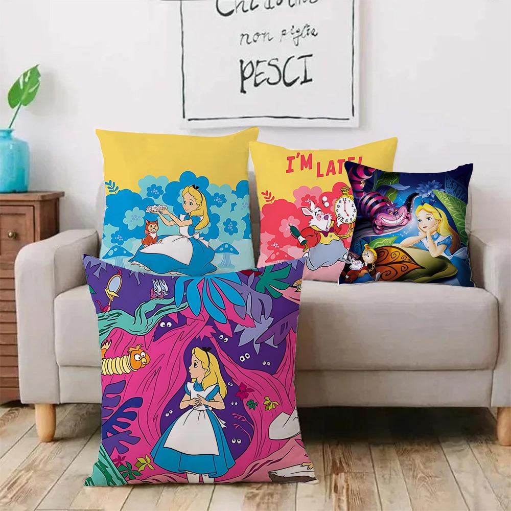 Disney Alice in Wonderland Pillow Covers Cartoon Sofa Decorative Home Double-sided Printing Short Plush Cute Cushion Cover