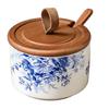 Porcelanowa solniczka z pokrywką i łyżeczką, pieprzniczka, pojemnik do przechowywania przypraw na blat, narzędzie kuchenne