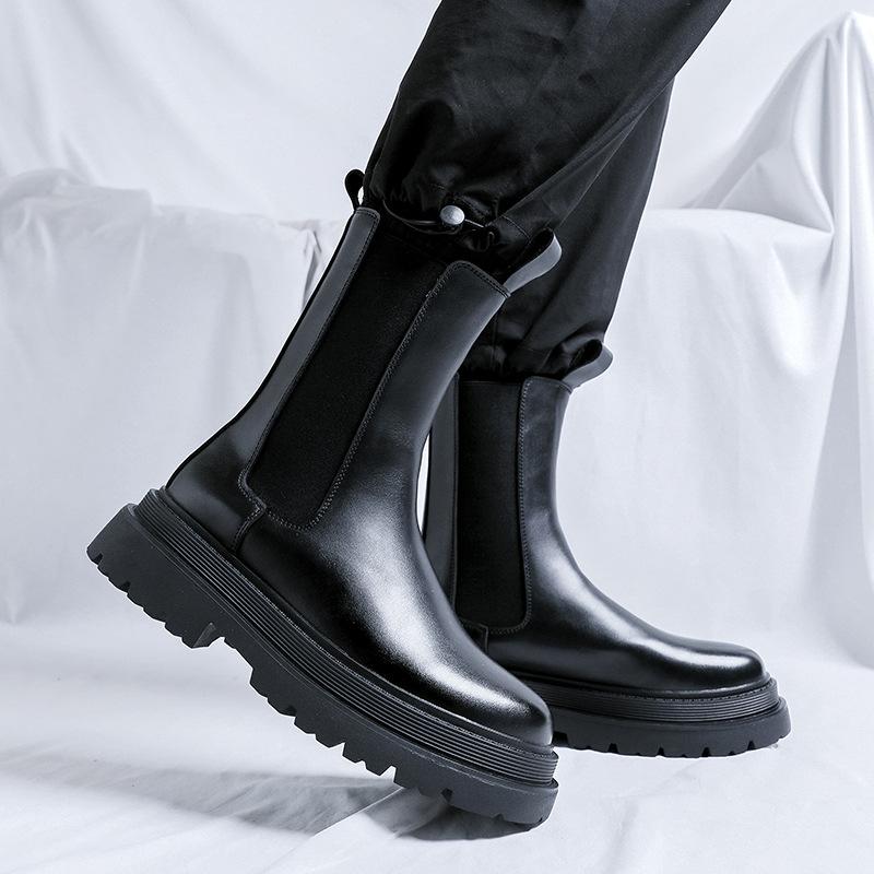 Chelsea boots men's British Martin boots low-top leather shoes high-top thick-soled heightening trend short boots 56733-R