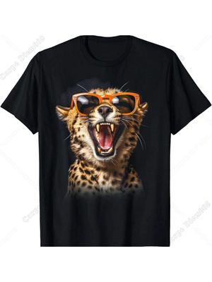 Leopard Cheetah Sunglasses Tiger Leopard Face Lion Cat T-Shirt For Unisex Wounisex Teens Cotton Short Sleeve For Travel Holiday
