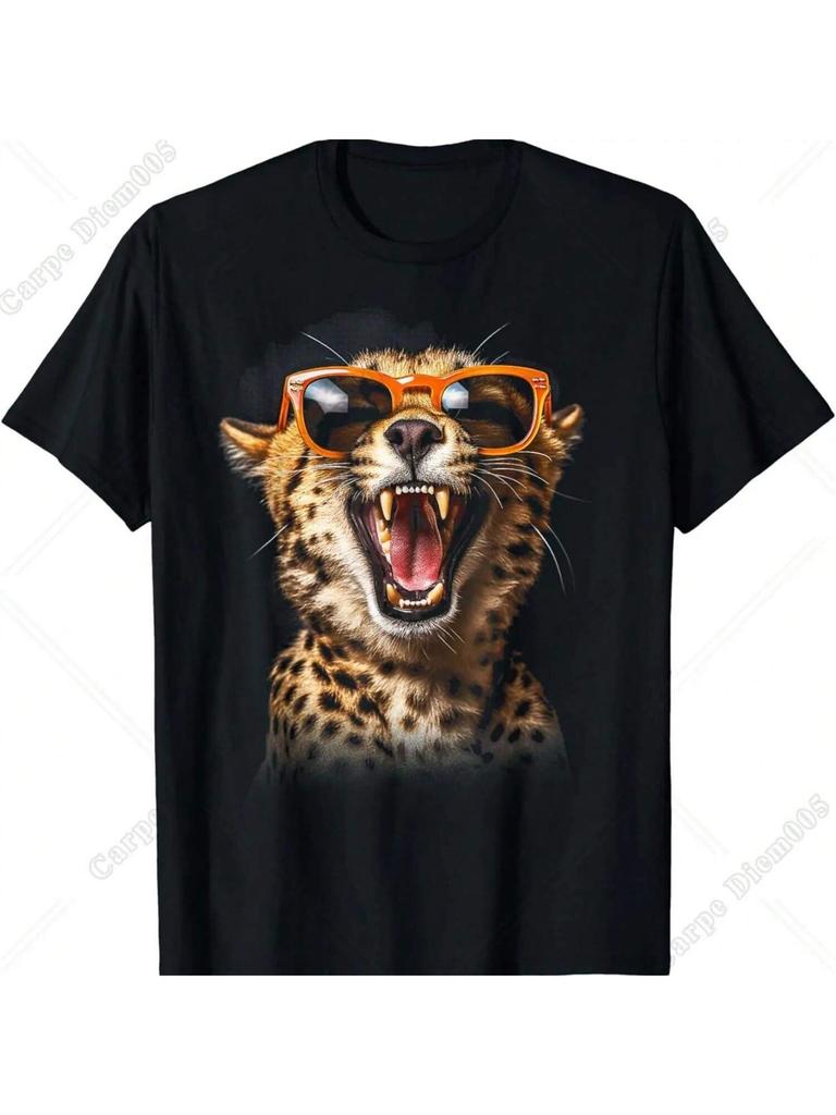 Occhiali da Sole Leopardo Ghepardo Faccia di Tigre Leopardo Gatto Leone T-Shirt Per unisex Wounisex Ragazzi Cotone Manica Corta Per Viaggio Vacanza