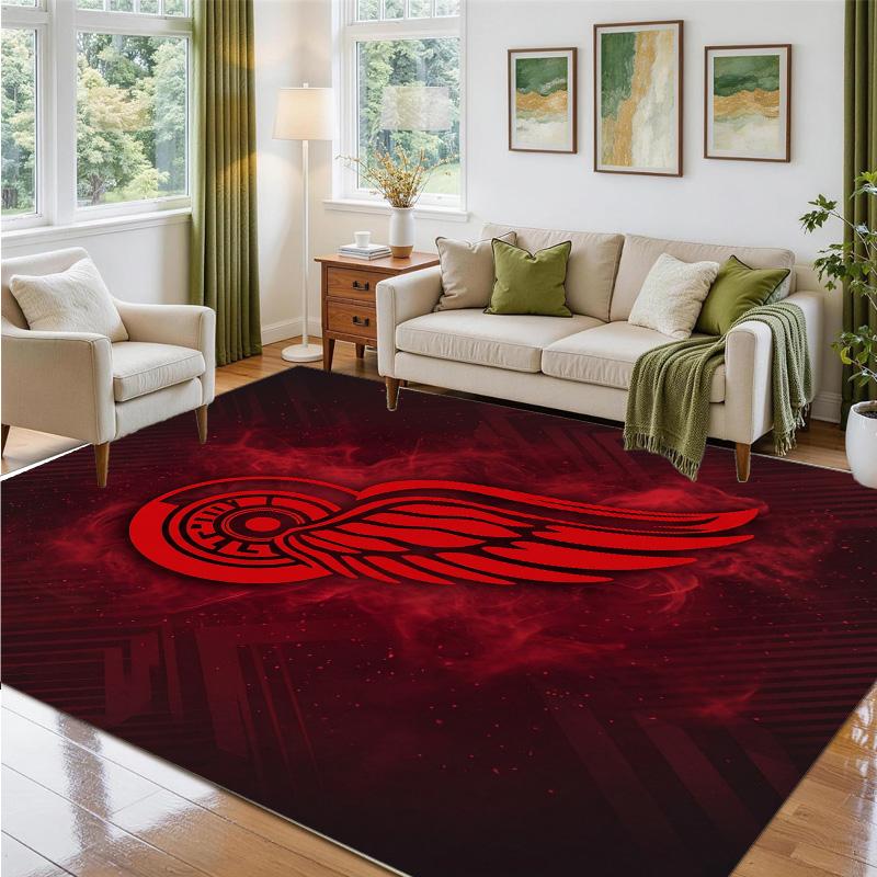 Detroit Red Wings Design Crystal Velvet Rug Soft Decorative Mat for Bedroom Entrance