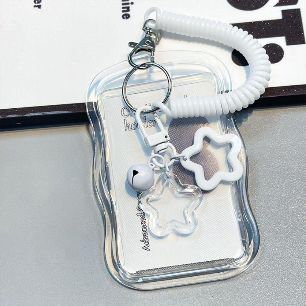 Soft Silicone Kpop Photocard Holder Spring Rope With Star Keychain ID Cards Protective Case Sliding Cover Card & ID Holders