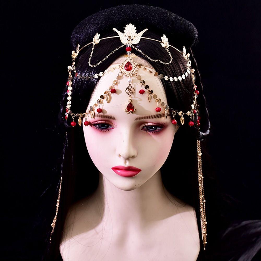 Rhinestone Necklace Earrings Set Ethnic Style Women Jewelry Suit Tassel Eyebrow Pendant  Wedding