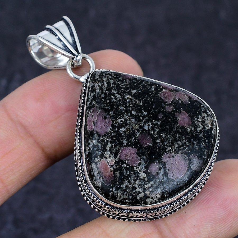 Natural Eudialyte Gemstone 925 Sterling Silver Jewelry Pendant 2.01" q2E64