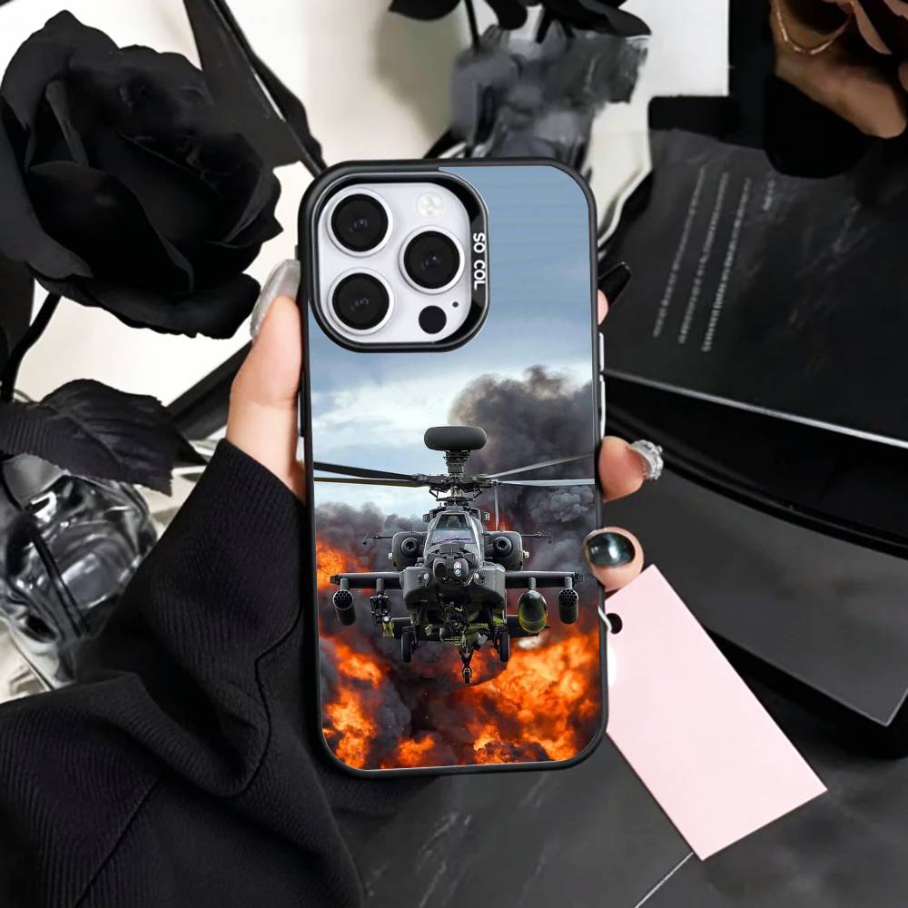 Apache AH-64 Helicopter Gunships   Phone Case For iPhone17,16,15,14,13,12,11 Plus,Pro Max Colored Silver Plated Inside Cover