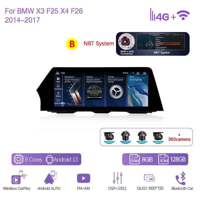 12.3Inch Original CIC NBT System For BMW X3 F25 X4 F26 2011-2017 Car Multimedia Player GPS Navigation Radio CarPlay 4G 360Camera
