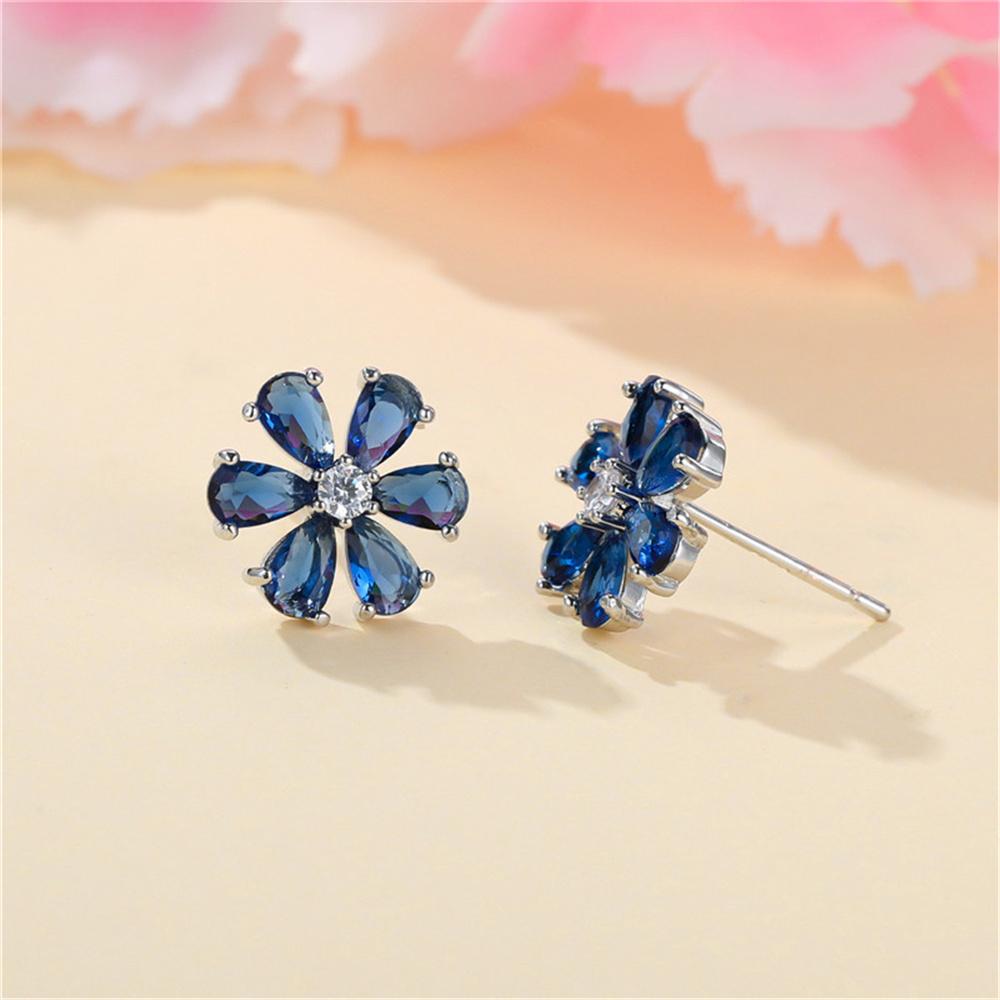 Luksusowe Damskie Białe Niebieskie Kwiatowe Kolczyki Sztyfty z Kamieniami Cyrkonowymi Unikalne Srebrny Kolor Ślubne Dla Kobiet