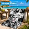 Custom Name Beach Towel Bold Fashion Lady-Gaga Microfiber Beach Towel, Lightweight for Summer Travel, Swimming Pool Fan Birthday Gift