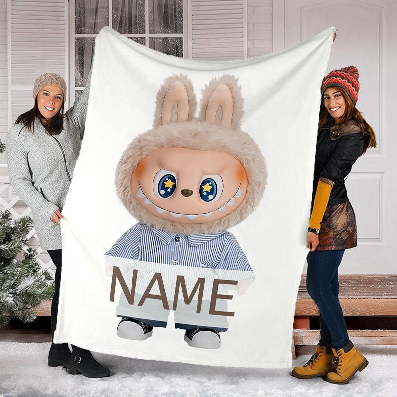 Coperta Plaid Labubu Personalizzabile – Nome Personalizzato, Coperta Accogliente per Tutte le Stagioni, Lavabile in Lavatrice, Coperta Personalizzata
