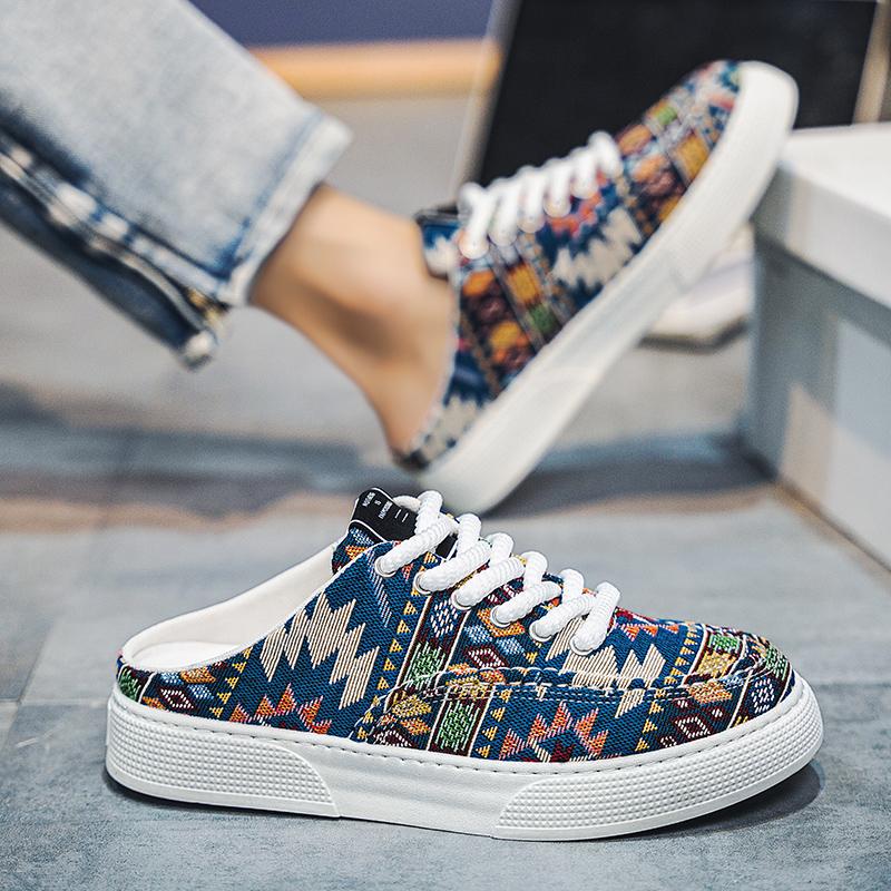 Lace Up Half Shoes For Men Mules Outdoor Sandals Flat Board Shoes Summer Loafers Slippers Man Slides Semi-Drag Mens Casual Shoes