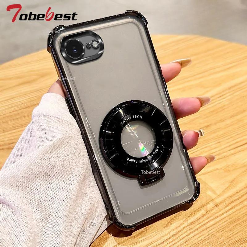 Clear Shockproof Plating Case For Iphone 16E 2025 16 15 14 13 12 11 Pro Max Fundas For Magsafe Magnetic Stand Holder Cover