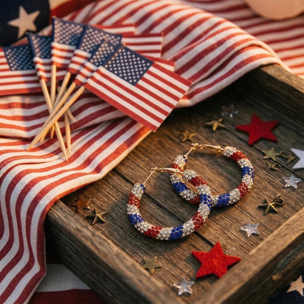 Fashion And Creative Independence Day Star Glitter Earrings