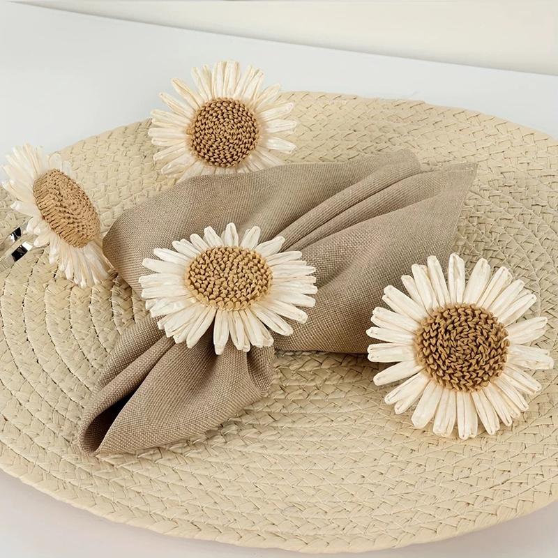 10 Stück Sonnenblumen & Gänseblümchen Bastelverzierungen Weiß & Beige DIY Dekorationszubehör Für Strandhüte Kleidung Vorhänge Krawatten