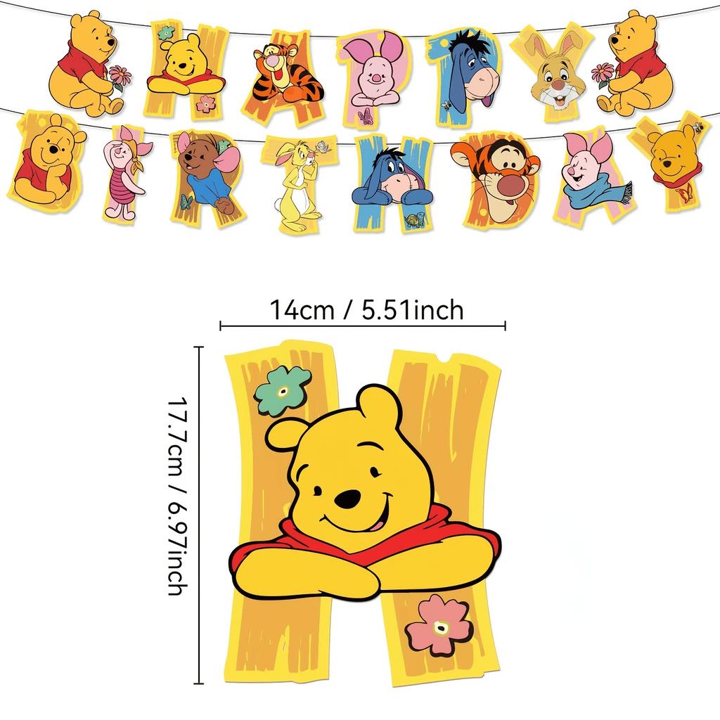 Disney Banner Tematic Winnie the Pooh cu 15 Piese Banner pentru Petrecere de Ziua de Naștere Decorațiune Steag Multifuncțional pentru Sărbători Decorațiune de Agățat în Cameră